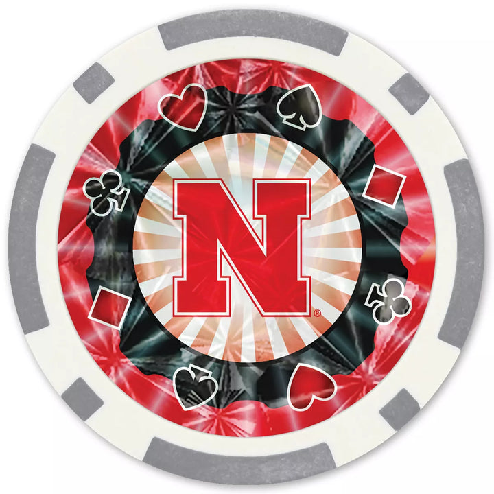 Masterpieces Casino Style 20 Piece 11.5 Gram Poker Chip Set NCAA Nebraska Cornhuskers Silver Edition.