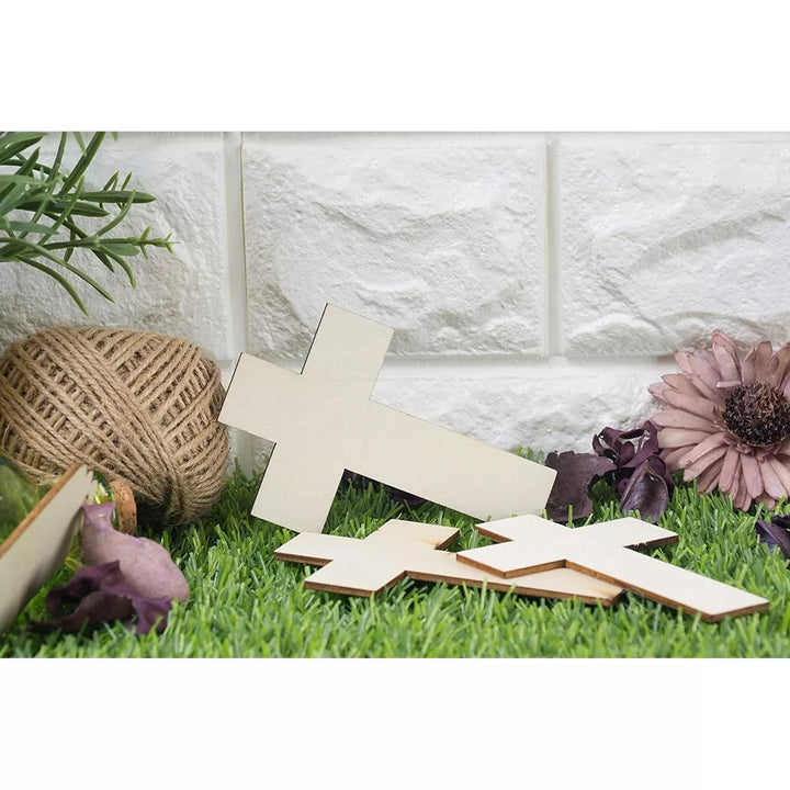 Juvale 25 Pack Unfinished Wood Cross Cutouts for Easter Christmas DIY Wooden Crafts & Decoration, 2.7X4.2 In