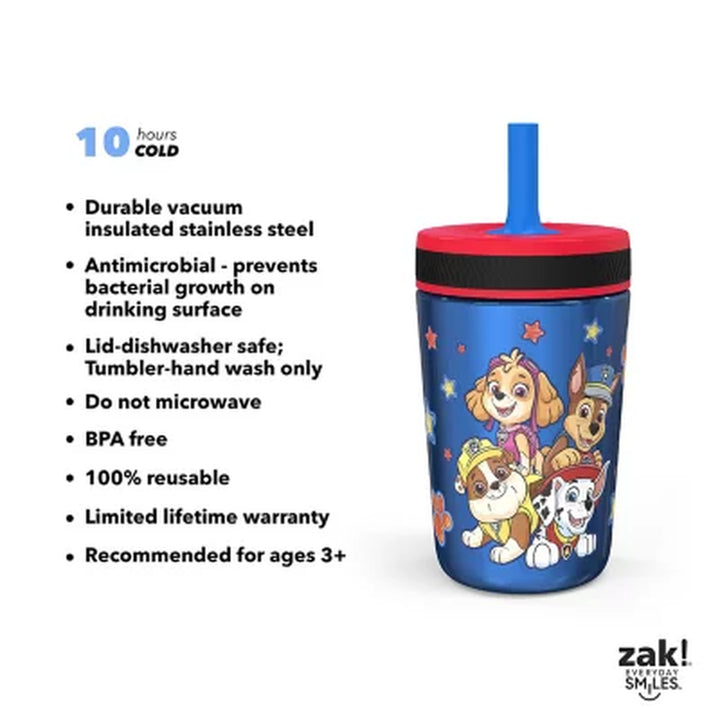 Zak Designs 12-Oz. Stainless Steel Double-Wall Tumbler for Kids with Antimicrobial Straw, 2-Piece Set (Assorted Colors)