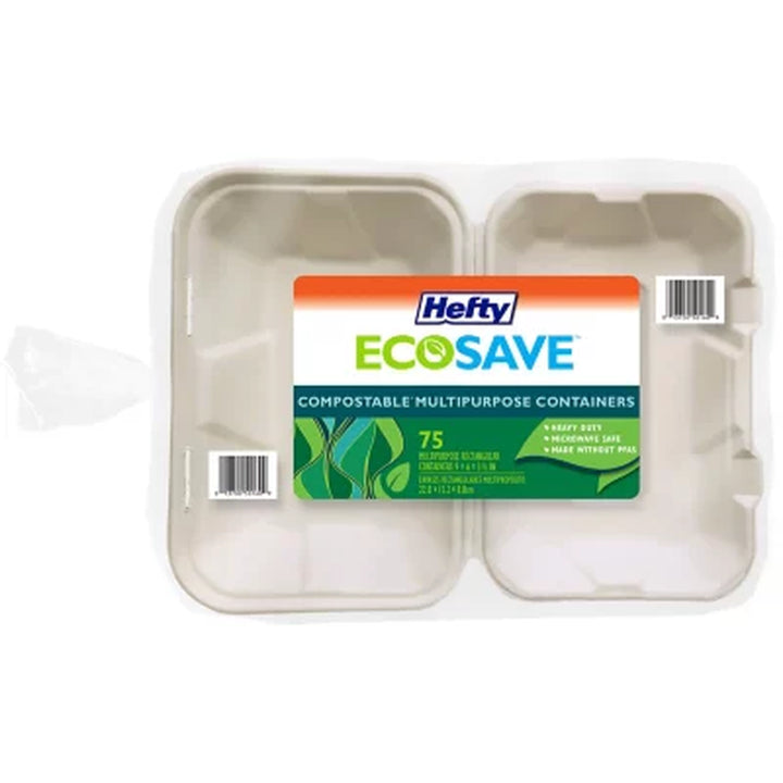 Hefty ECOSAVE Hoagie Hinged Lid Container 9" X 6" , 75 Ct.