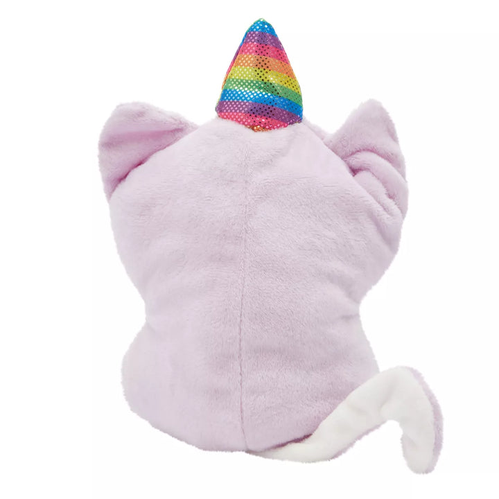 Small Reversible Caticorn Plush Toy, Lavender and White Caticorn Plushie with Rainbow Horn (6 X 12 In)