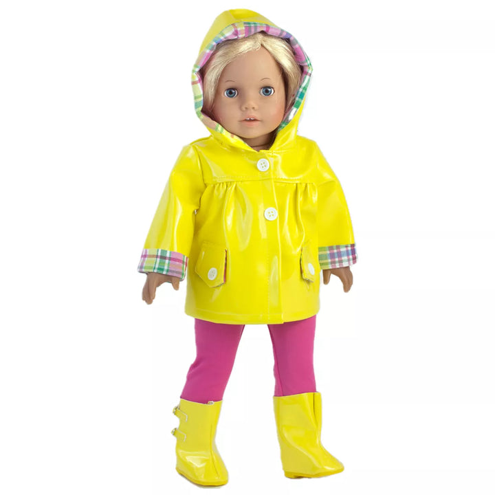 Sophia’S Raincoat, Leggings, Wellies, & Umbrella Set for 18” Dolls, Yellow/Hot Pink