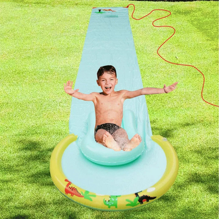 Hoovy HV-665 Giant 16 Foot Outdoor Lawn Water Splash Slip and Slide Play Center with Inflatable Bodyboard and Hose Attachment for Kids and Adults