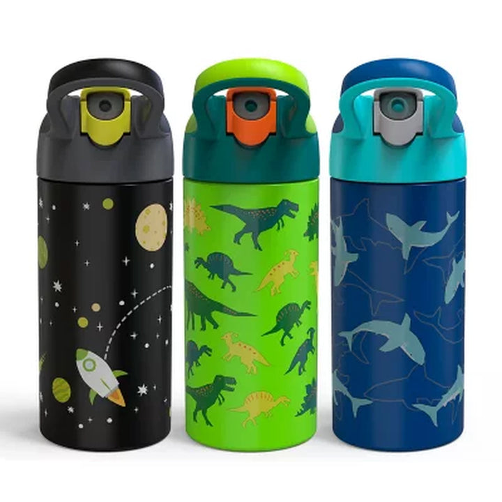 Zak Designs 14-Oz Stainless Steel Vacuum Insulated Water Bottle, 3-Piece Set (Assorted Colors)