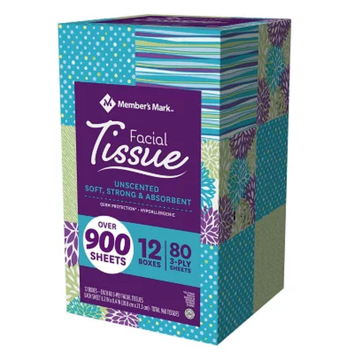 Member'S Mark Ultra Soft 3-Ply Facial Tissues, Cube Boxes 80 Tissues/Box, 12 Boxes