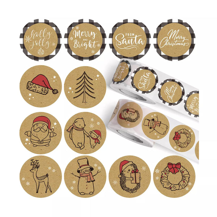 Fun Little Toys 500*2 PCS Merry Christmas Stickers Labels Roll 1.5 Inch