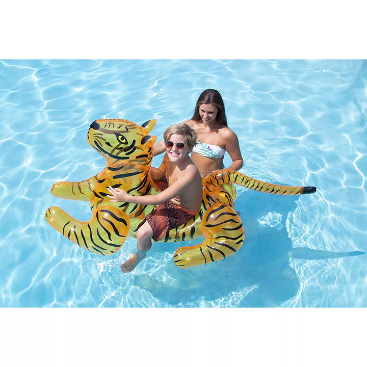 Swimline Heavy Duty Giant 73 Inch Long Wild Tiger Inflatable Swimming Pool or Lake Floating Water Raft Lounger 2 Person Ride on Toy