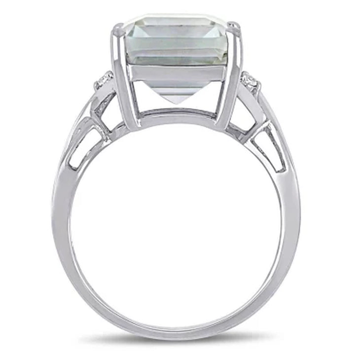 Emerald-Cut Prasiolite Quartz and White Topaz Cocktail Ring in Sterling Silver