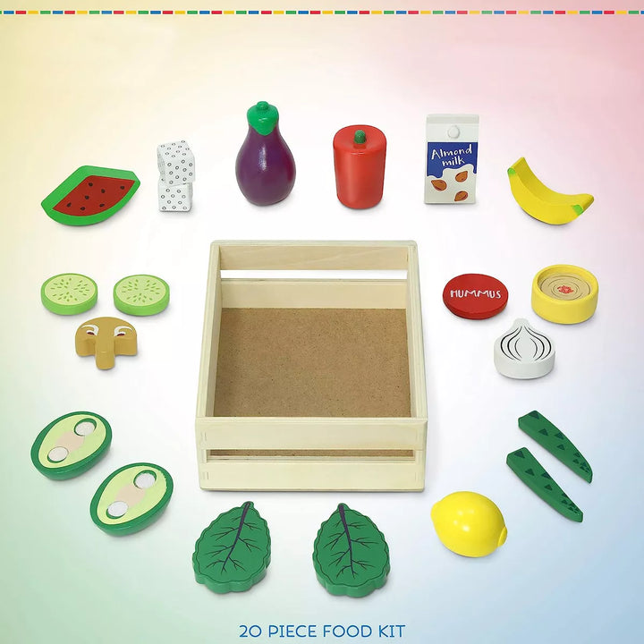 Kidzlane Wooden Vegan Toys with Wooden Crate - 20 Pieces