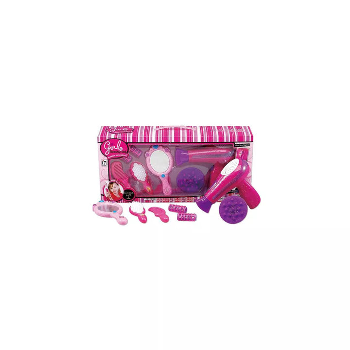 Link Worldwide Beauty Salon Fashion Play Set with Hairdryer, Mirror, and Accessories Pretend Play Toys - Pink