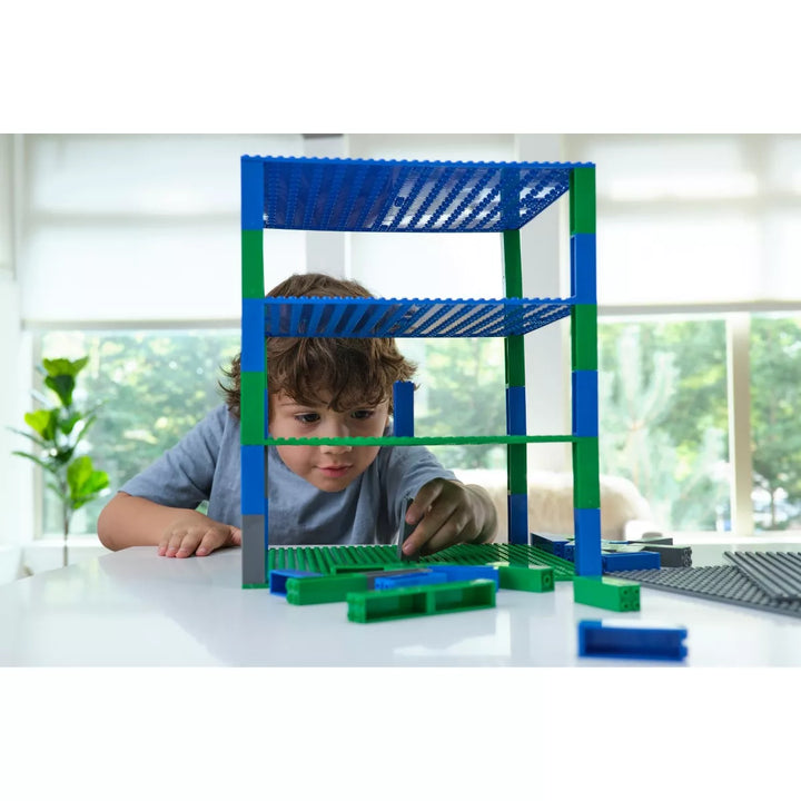 Strictly Briks Toy Building Block - Classic Baseplates 10" X 10" Brik Tower, 6 Baseplates & 50 Stackers in Blue Green & Gray, 56 Pc