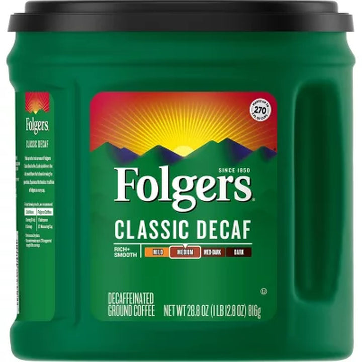 Folgers Decaffeinated Classic Roast Ground Coffee, 28.8 Oz.