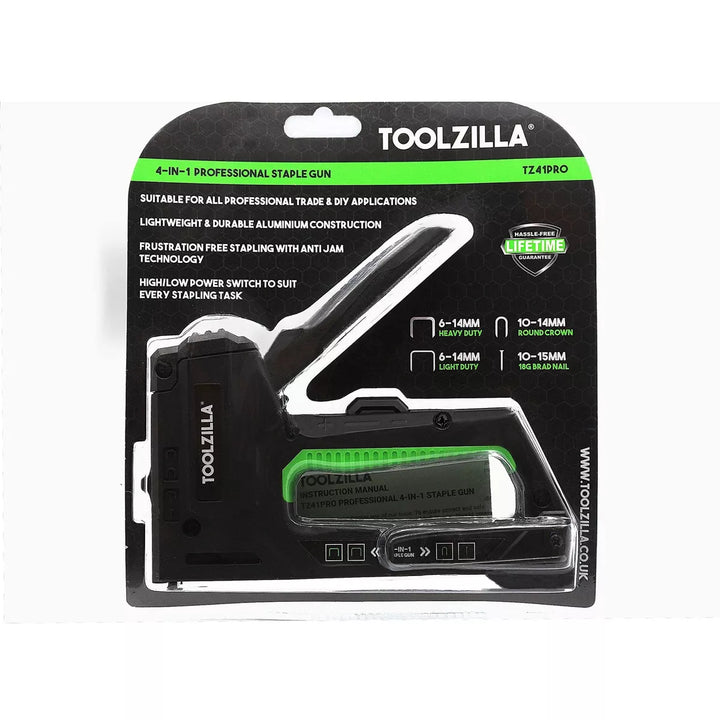 TOOLZILLA Heavy Duty Staple Gun & Staple Selection Pack - 1000 Fasteners Black