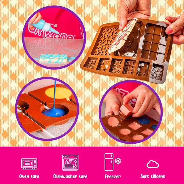 Girlzone Little Choco Delights Maker Kit, Chocolate Making Kit with Candy Bar Molds, Lolly Sticks, Wrappers for Choco Bar