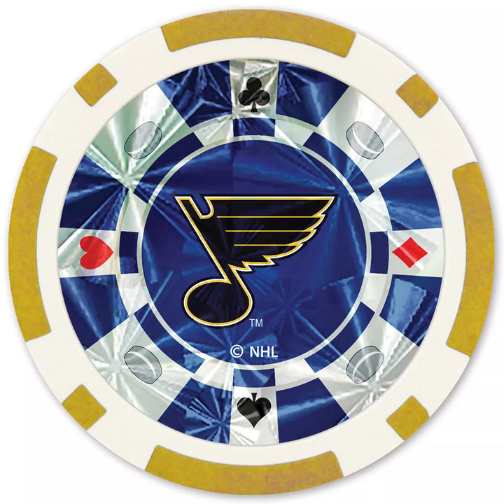 Masterpieces Casino Style 20 Piece 11.5 Gram Poker Chip Set NHL St. Louis Blues Silver Edition.