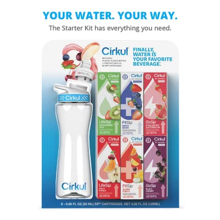 Cirkul 22-Oz. Plastic Water Bottle Starter Kit with Blue Lid + 6 Flavor Cartridges
