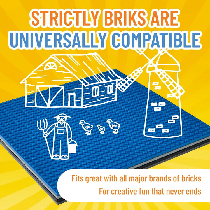 Strictly Briks Classic Stackable Baseplates, for Building Bricks, Bases for Tables, Mats, Black/Blue/Gray, 4 Pack, 10X10 Inches