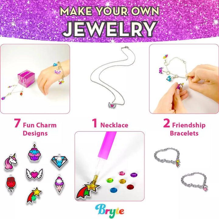 Bryte Bryte Gem Art Diamond Painting Kits for Kids - Unicorn and Mermaid Craft Kit with Storage Case, Jewelry and More