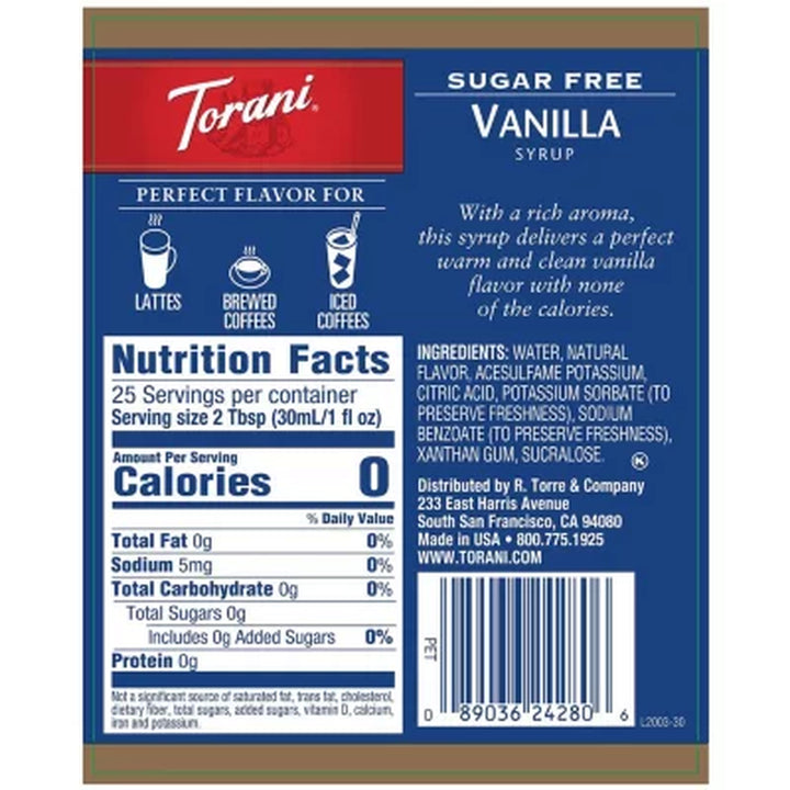 Torani Sugar-Free Vanilla Syrup 25.4 Fl. Oz.