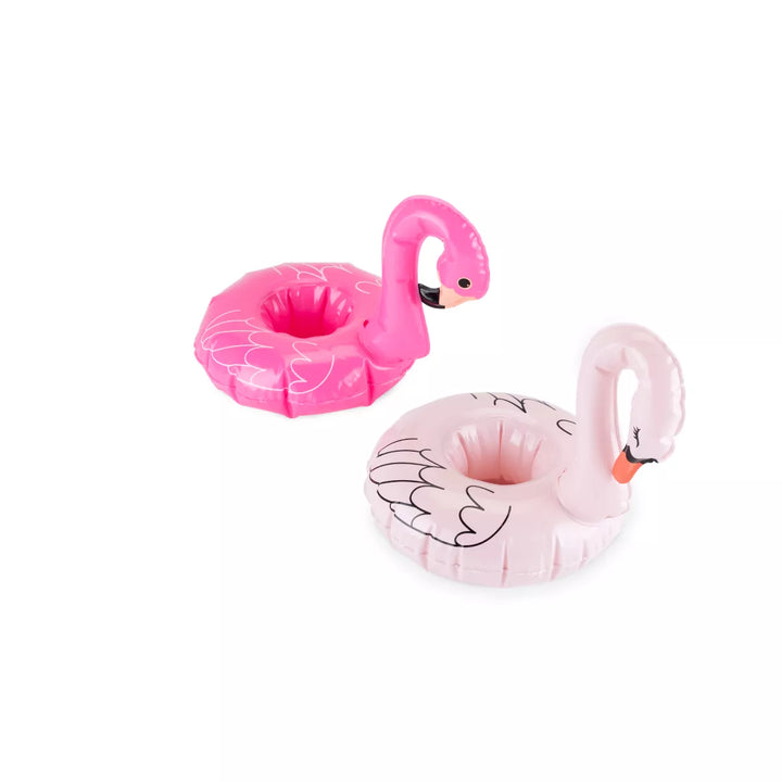 Blush Flock Drink Floaties for Standard Cups and Cans, Pool Party or Beach Bird Inflatables, Pink Flamingo and Swan, Set of 2