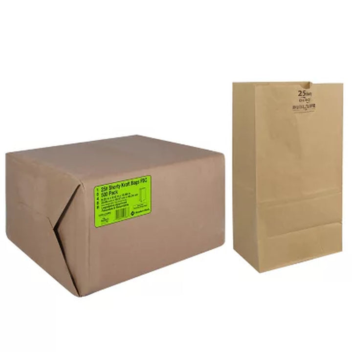 Duro Bag 25# Shorty Kraft Brown Paper Bags 500 Ct.