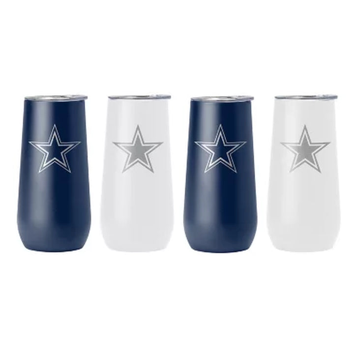 Logo Brands NFL 10Oz Stainless Steel Insulated Tumblers with Lids, 4 Pack, Assorted Teams