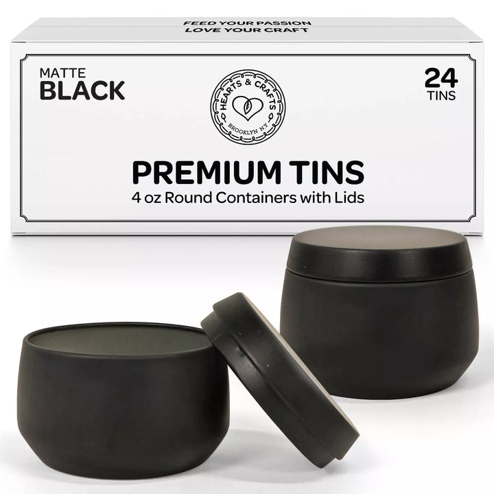 Hearts & Crafts Black Candle Tins 4 Oz with Lids - 24-Pack of Bulk