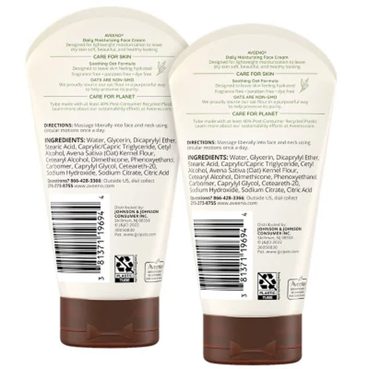 Aveeno Daily Moisturizing Face Cream for Dry Skin, 5 Oz., 2 Pk.