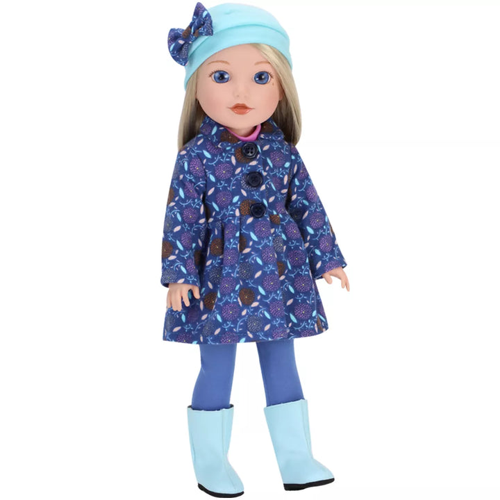 Sophia'S - 14.5" Doll - Print Coat, Pink Shirt, Leggings, Hat & Suede Boots - Blue