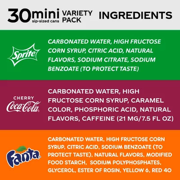 Coca-Cola Flavors Mini Cans Variety Pack 7.5 Fl. Oz., 30 Pk.
