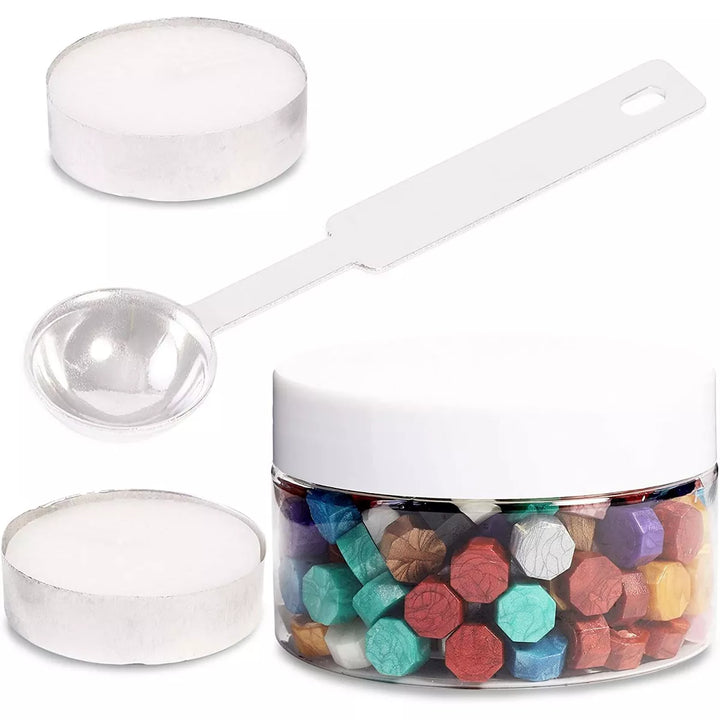 Bright Creations 253 Piece Wax Sealing Bead Kit with Tea Candles & Melting Spoon for Wax Seal Stamp, 10 Colors