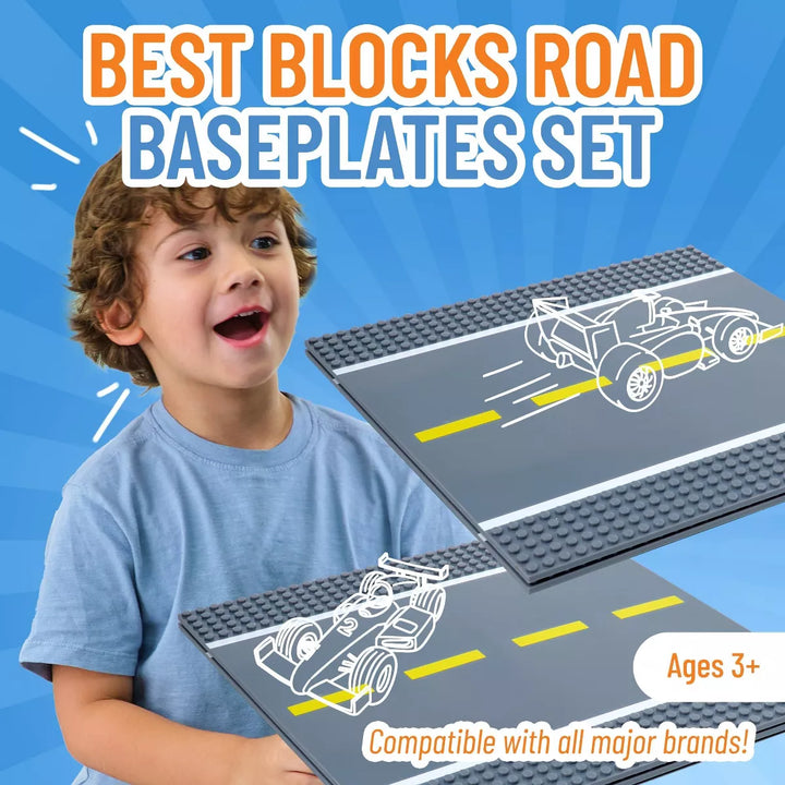 Best Blocks Stackable Road Plates, 4 Straight Building Baseplates, 4 Pack, 10X10 Inches