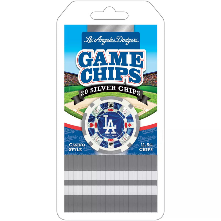 Masterpieces Casino Style 20 Piece 11.5 Gram Poker Chip Set MLB Los Angeles Dodgers Silver Edition.