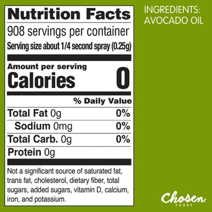 Chosen Foods Avocado Oil Cooking Spray, 16Oz.