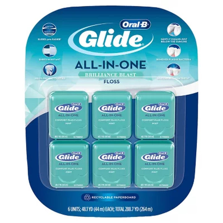 Oral-B Glide All-In-One Dental Floss, Brilliance Blast, 44 M, 6 Pk.