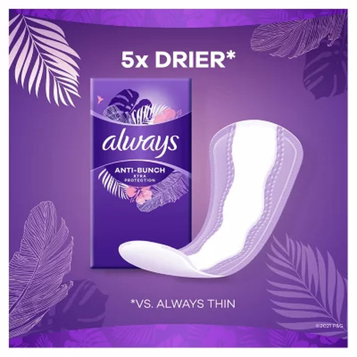 Always Anti-Bunch Xtra Protection Daily Liners, Unscented, Long, 200 Ct.