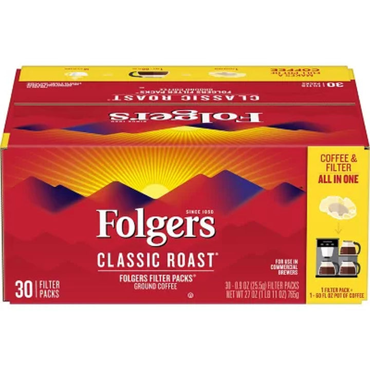 Folgers Filter Packs Coffee, Classic Roast .9 Oz. Packs, 30 Ct.