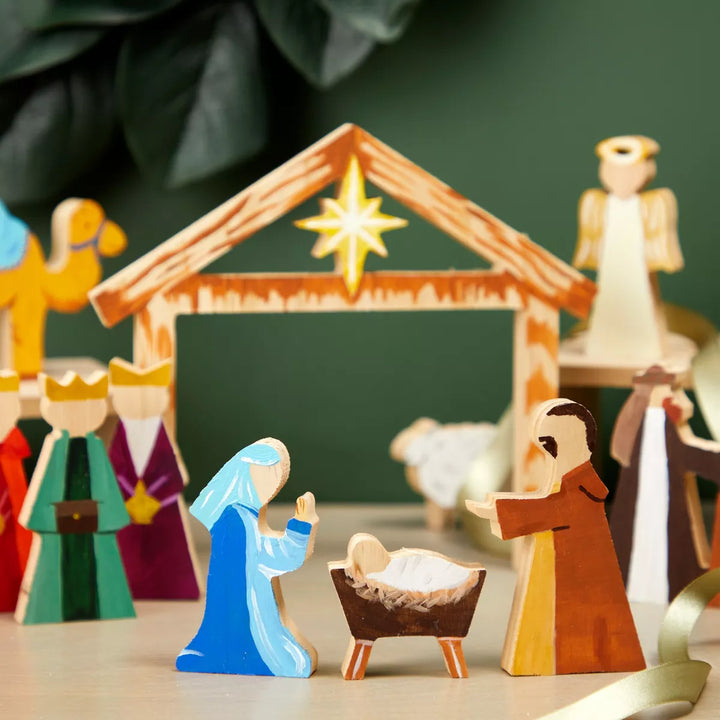 Bright Creations 11 Pieces DIY Wooden Nativity Scene Set, Unfinished Christmas Crafts Decoration