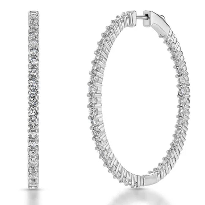 Lab White Sapphire Hoop Earring in Sterling Silver