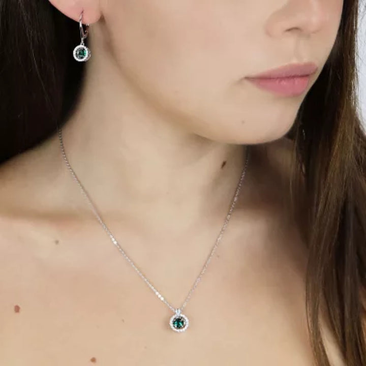 Dancing Lab Created Emerald Pendant and Earring Set in Sterling Silver