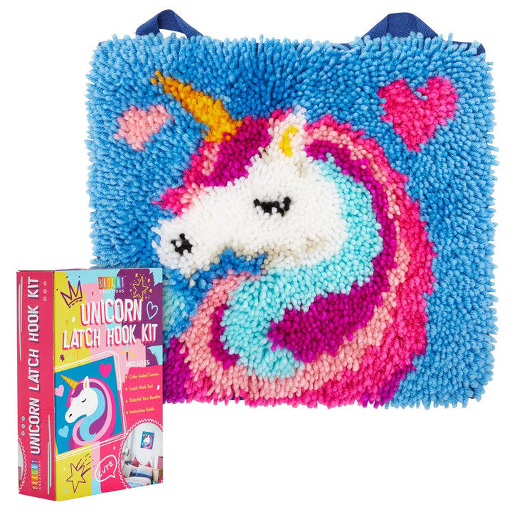 Mini Unicorn Latch Hook Rug Kit for Kids Crafts, Adults, and Beginners, DIY (12 X 11 In)