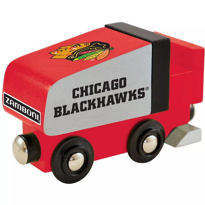 Masterpieces Officially Licensed NHL Chicago Blackhawks Wooden Toy Zamboni Train Engine for Kids.