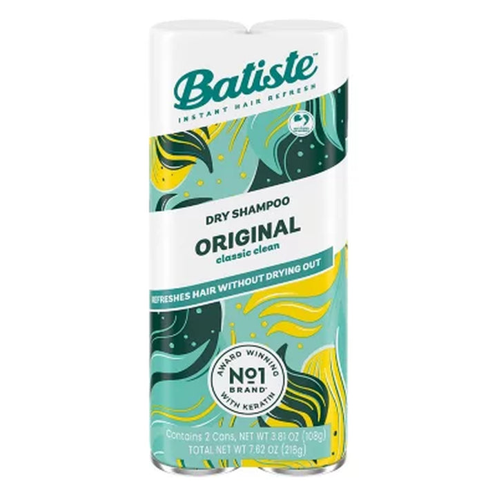 Batiste Instant Hair Refresh Dry Shampoo, Original Classic Clean, 3.81 Oz., 2 Pk.