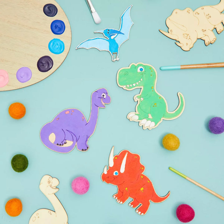 Bright Creations 24 Pack Unfinished Wooden Dinosaur Cutouts for Crafts, Wood Slice Pieces to Paint for Kids, 3.5 X 4.5 Inches