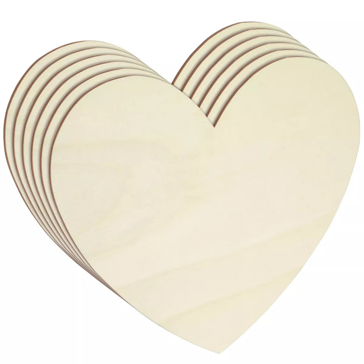 Juvale 6 Pack Unfinished Wooden Hearts for Crafts, DIY Decor, 12 X 10 In