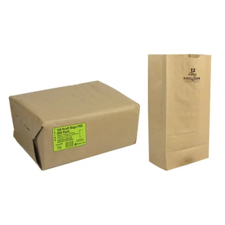 Duro 12# Kraft Brown Paper Bags (500 Ct.)