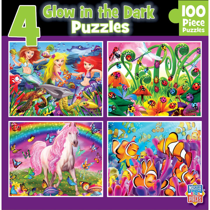 Masterpieces Kids Jigsaw Puzzle Set - Purple Glow 4-Pack 100 Pieces