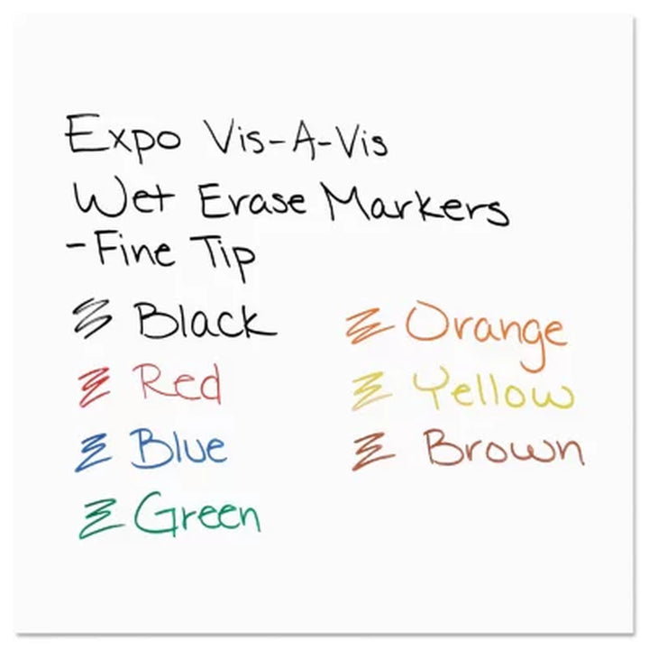 Expo Vis-À-Vis Wet-Erase Marker, Fine Point, Assorted Colors, 8Pk.