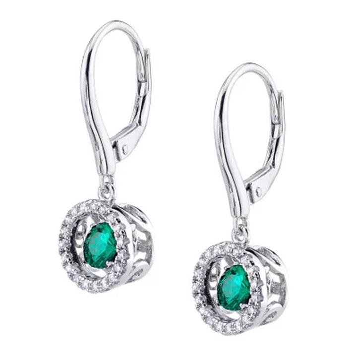 Dancing Lab Created Emerald Pendant and Earring Set in Sterling Silver