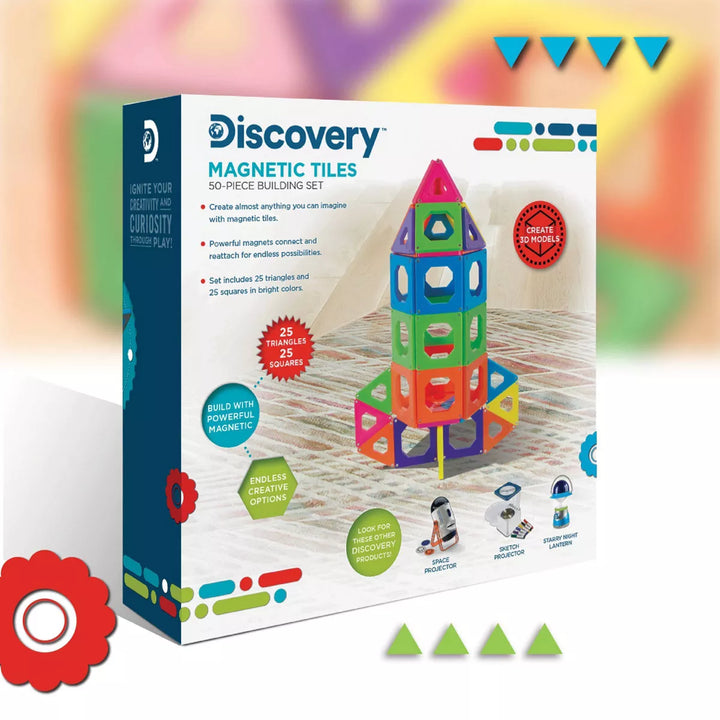 Discovery Kids Magnetic Tile Building Blocks Set 50Pc